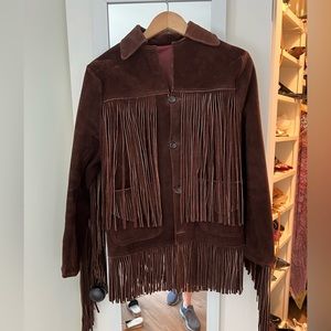 Vintage chocolate brown suede fringed jacket